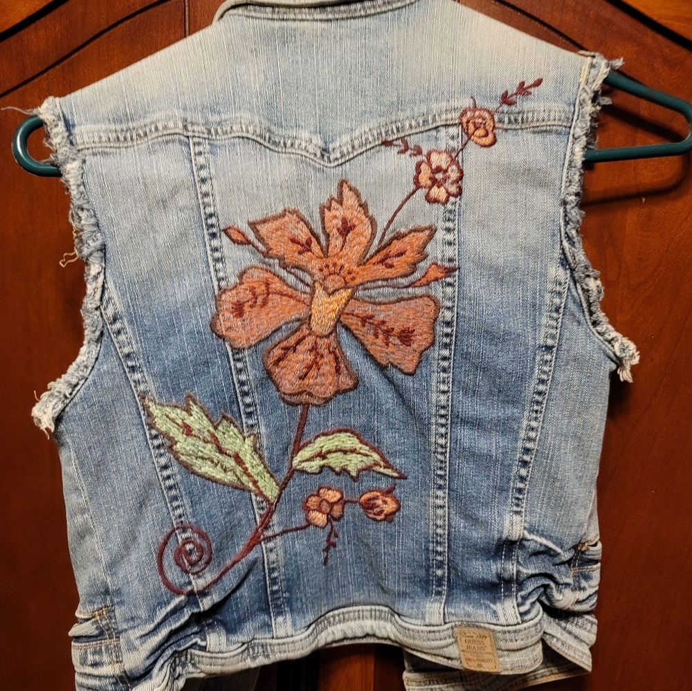 Cutest denim vest with flower embroidery